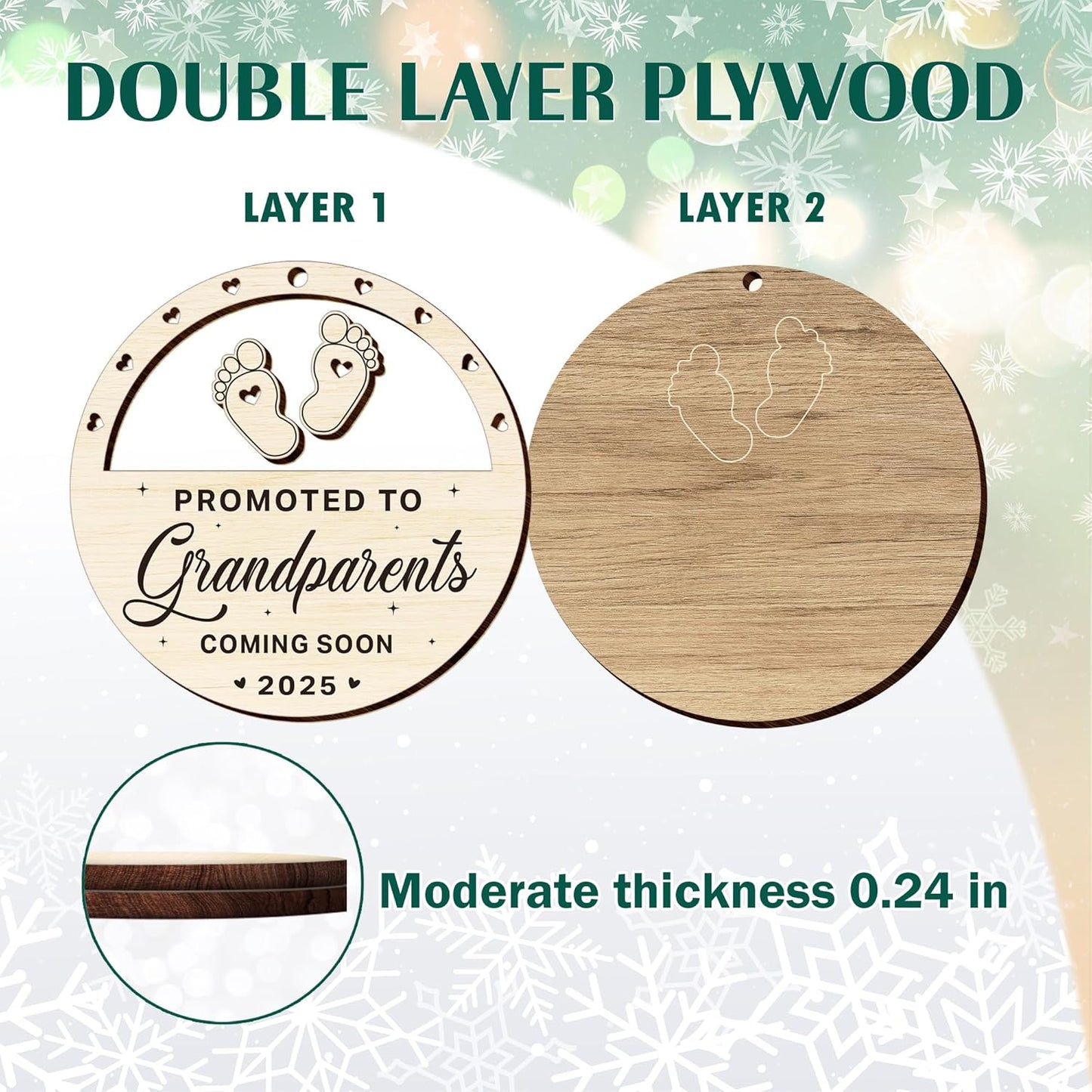 OASSIE Pregnancy Announcement for Grandparents, Christmas Ornaments 2025 - First Time Grandparents Gifts for Men, Women, New Grandma, Grandpa - Christmas Tree Decoration Wooden Ornaments