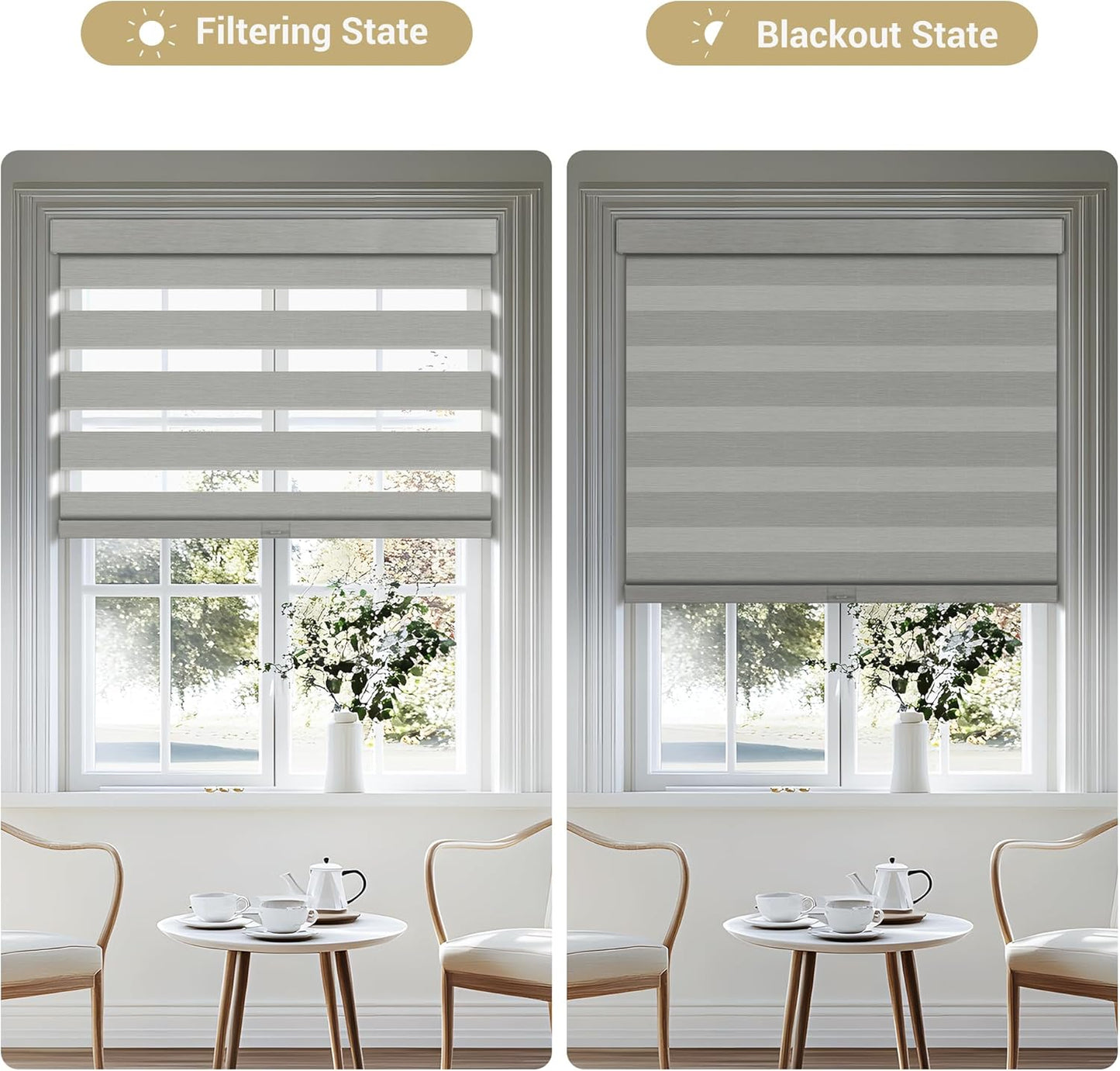 Cordless Zebra Blinds for Windows, Blackout Interior Blinds,Easy to Install,UV Protection,for Offices and Home,Custom Roller Shades, Mousse Light Grey,48" W x 56" H
