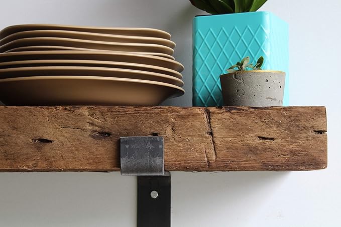 Urban Legacy Reclaimed Barn Beam Deep Shelves | Deep Shelves with Brackets Included, Set of 2 | (Natural Full Profile Bracket, 24" x 11" x 3")