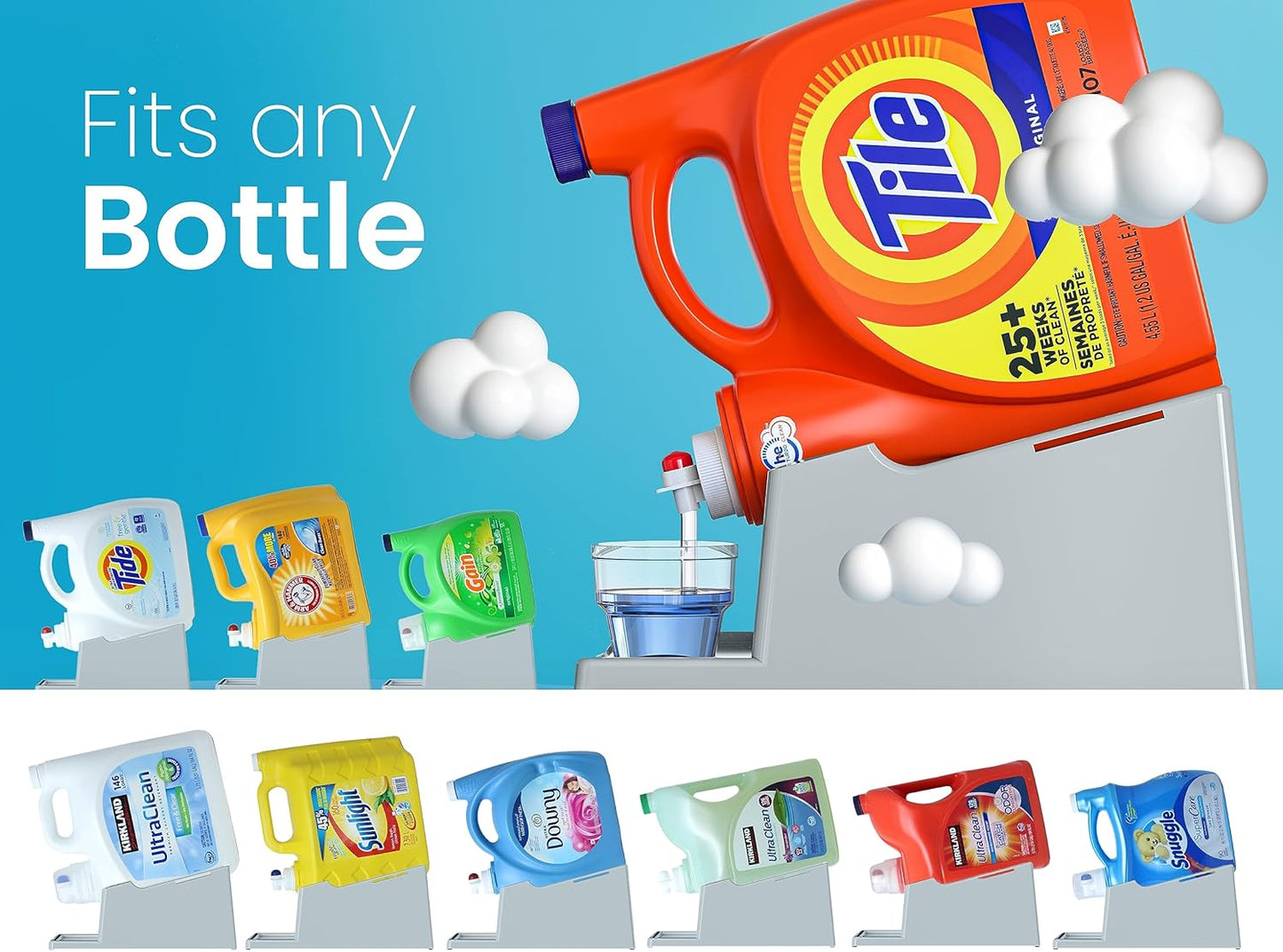 TidyFriend Laundry Detergent Holder Stand with Drip Tray, 3 Pack Laundry Soap Holder with Non-Slip Rubber Feet for Washing Space Organization, Angled Downward Slope for Easy Pouring (Grey)