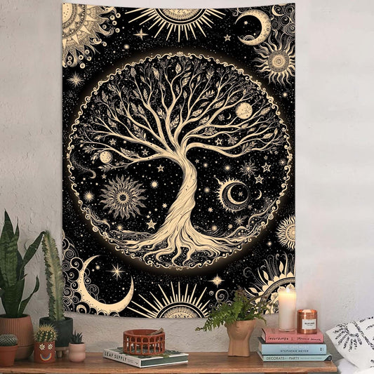 Lunerfex Tree of Life Tapestry Starry Sky Wall Tapestry, Vintage Tapestries for Bedroom Ceiling Tapestries Wall Hanging for Bedroom Living Room Decor Tree-3 44"x60"