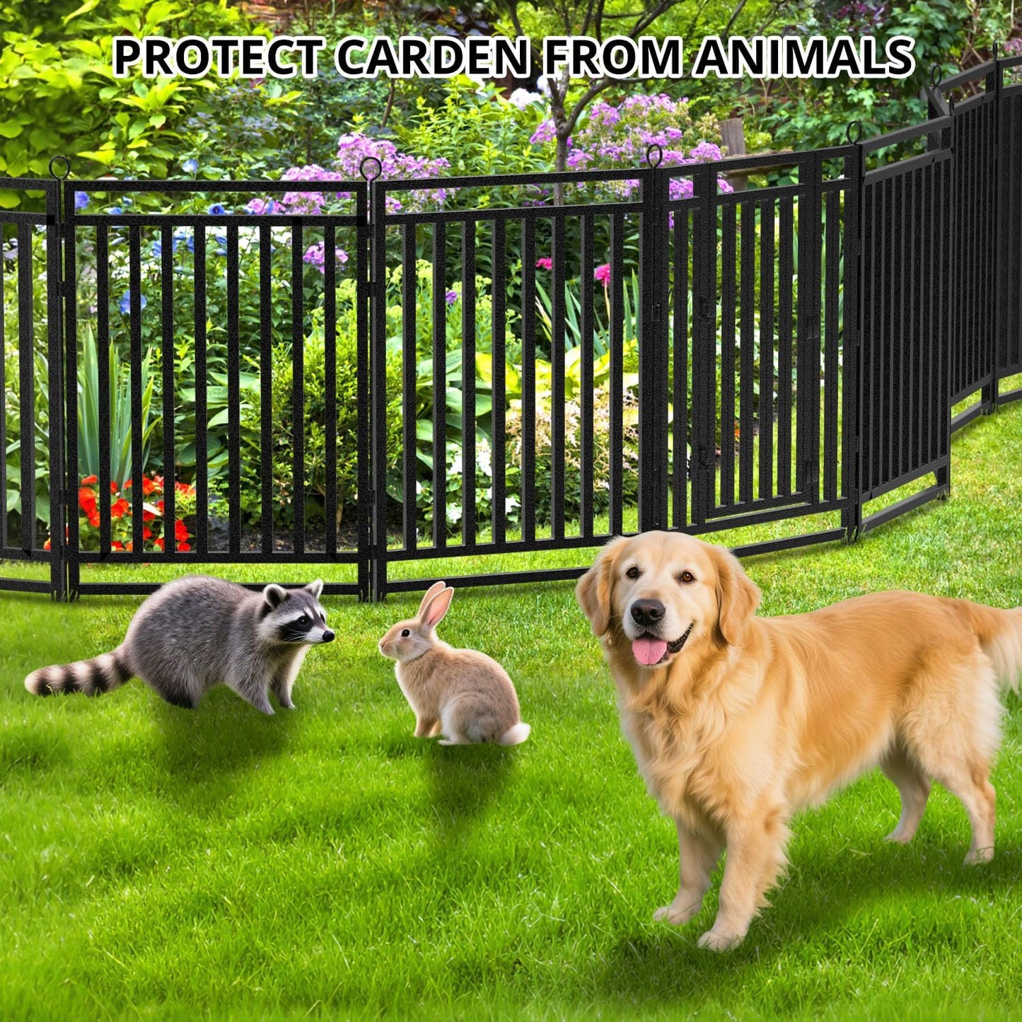 Decorative Garden Fence Metal Dog Fence Outdoor for Yard, 92ft (L) × 40in (H), 35 Panels + 5 Gates, Rustproof Animal Barrier Fencing for Patio & Flower Bed, No Dig, Black-Silver