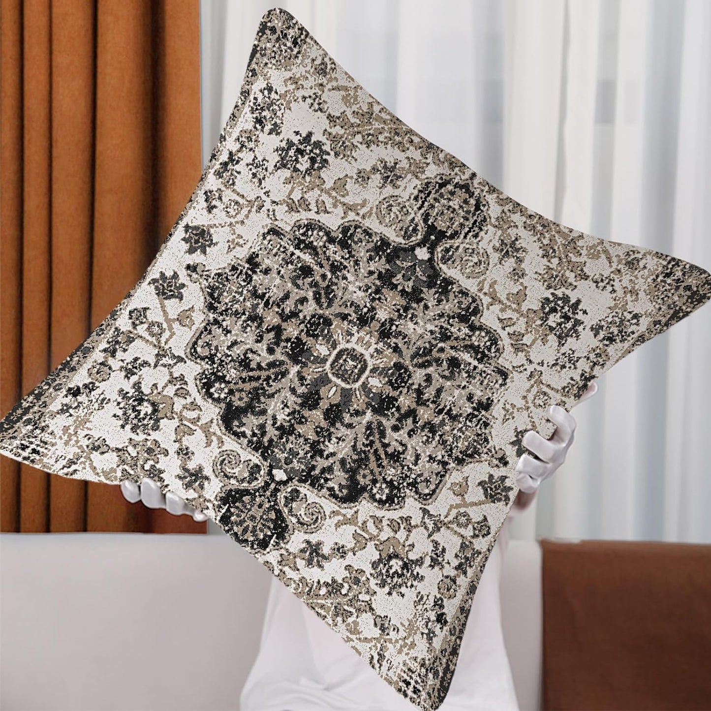 Waterproof Throw Pillow Covers 20X20 Inch Set of 2 Bohemian Vintage Carpet Pattern Black Grey Ethnic Design Decorative Farmhouse for Couch Garden Balcony (Boho-5-2)