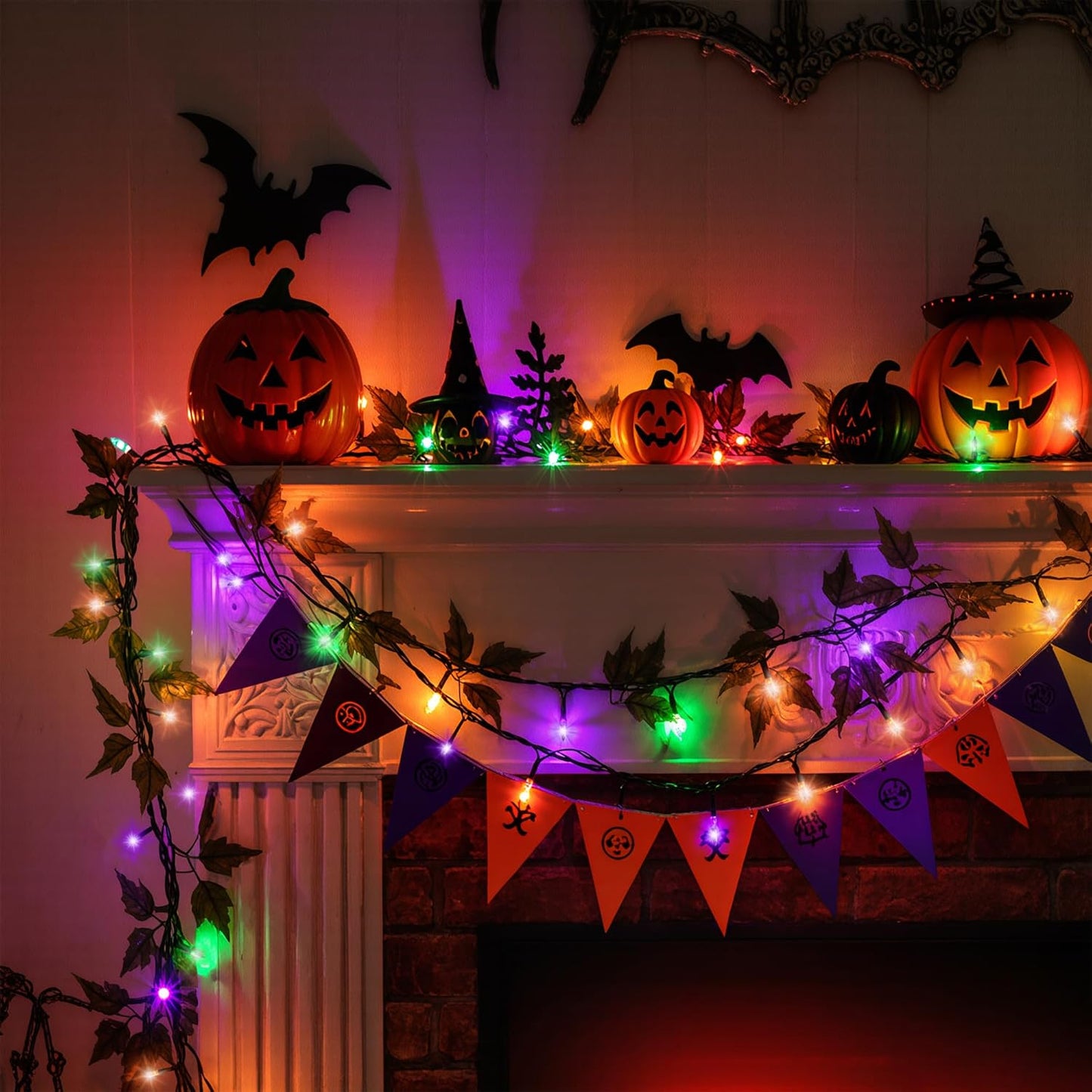 TW SHINE Purple Orange and Green Halloween Lights, 20FT 100 Count Incandescent Mini String Lights, Waterproof Halloween Decorations for Outdoor Indoor Patio Home Party Garden Yard Decor