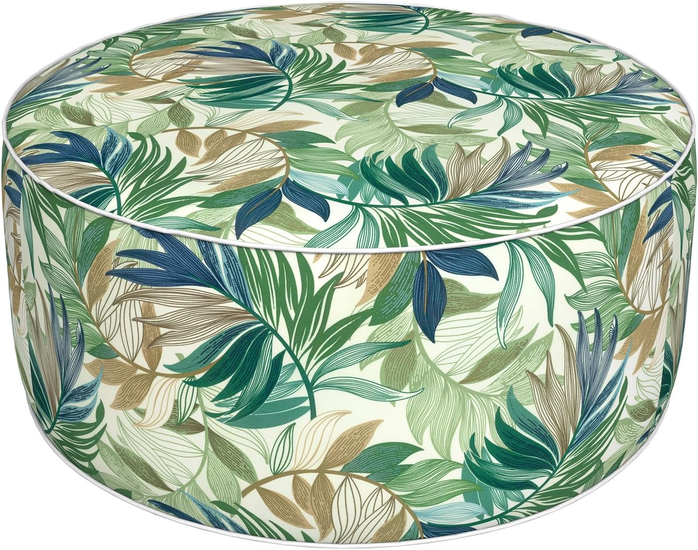 Inflatable Ottoman Stool D31 xH14 for Outdoor/Indoor Use, Water Repellent Patio Foot Rest Stool with Portable Handle,Round Pouf Ottoman Suitable for Garden,Deck and Camping - Lush Leaf Green