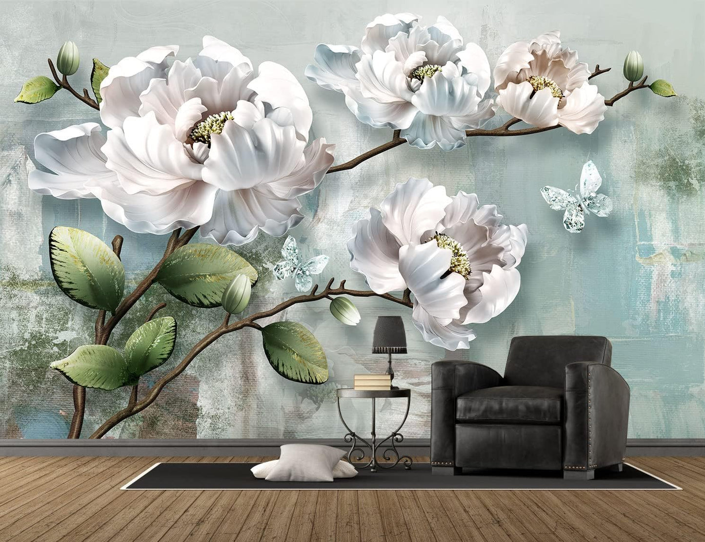 Chinoiserie Lotus Mural Wallpaper White Abstract Floral Wallpaper forBedroom Living Room TV Background Sofa Wall (not self-Adhesive)