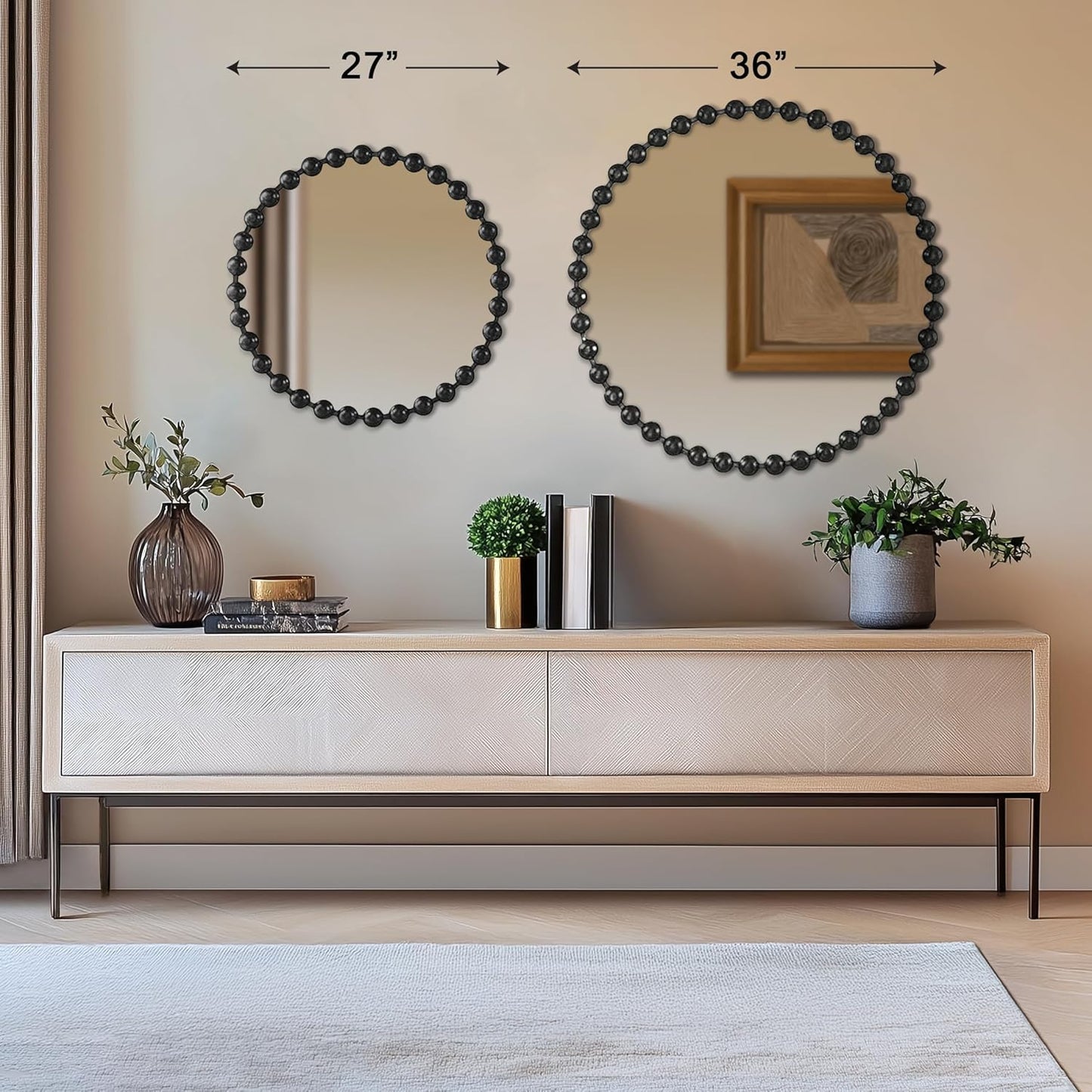 Madison Park Round Mirror, Metal Frame Circle Mirror 36 inch, Wall Art Decor Mounted Hanging for Entryway, Bathroom, hallway, Living Room, Vanity, Marlowe, Black