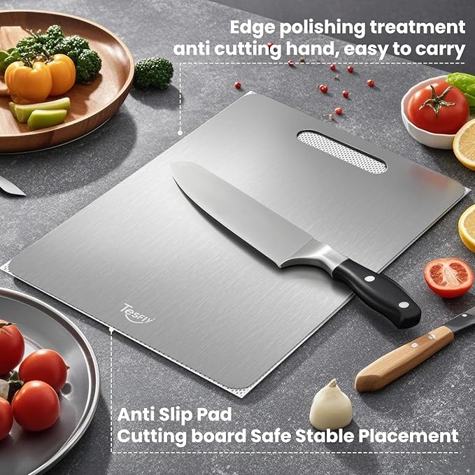 New Titanium Cutting Board - 100% Pure Titanium Cutting Boards For Kitchen,Easy to clean, Double-sided food-grade Cutting Board For Cutting Meats, Fruits And Vegetables（18 * 12）