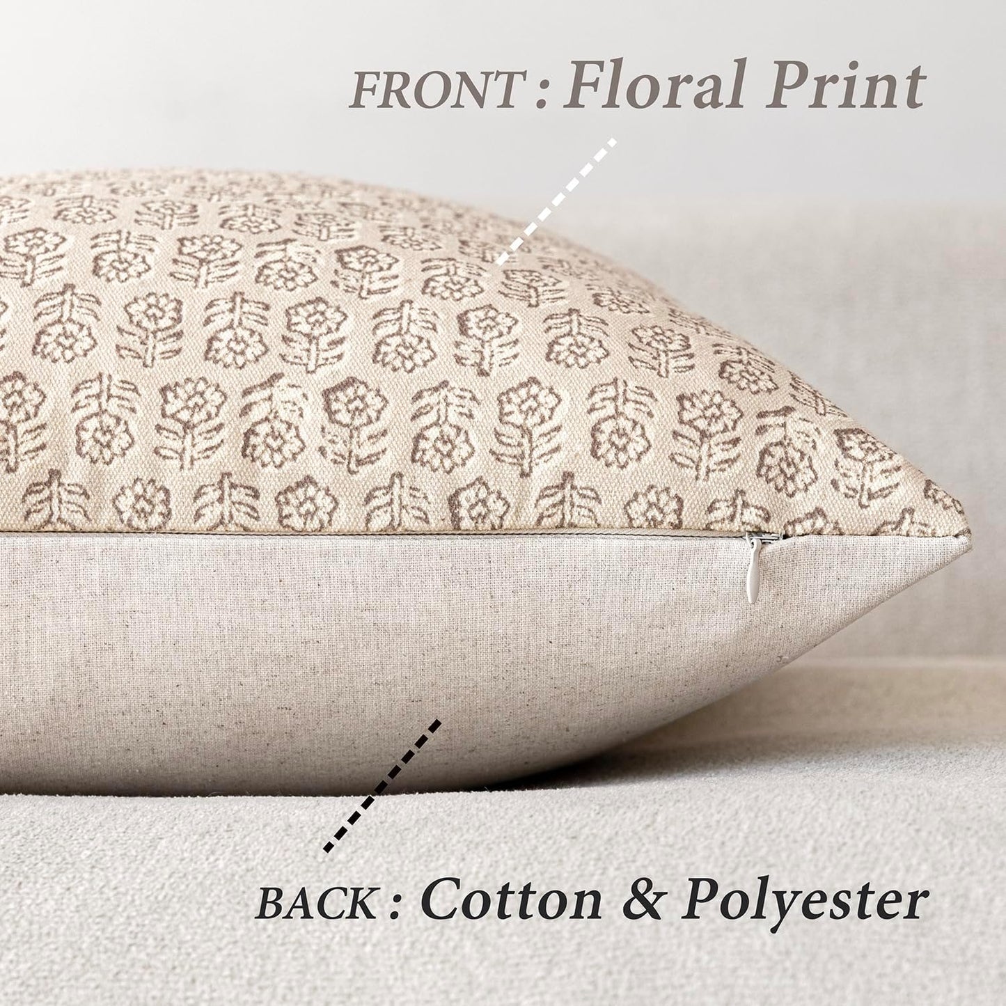 Foindtower Set of 2 Decorative Neutral Floral Print Throw Pillow Covers Vintage Accent Farmhouse Cushion Covers Boho Home Decor for Sofa Couch Chair Bedroom Living Room Outdoor,24×24 Inch,Ivory Beige