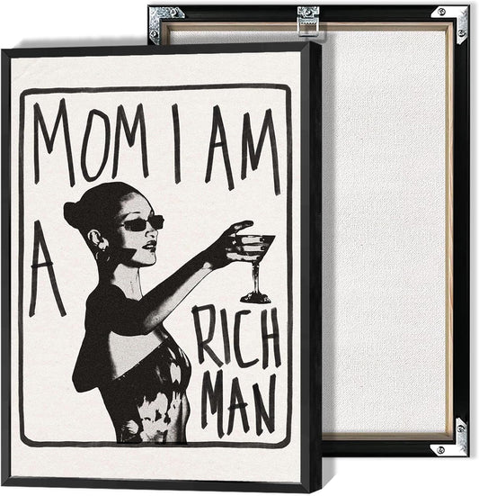 Mom I Am A Rich Man Aesthetic Retro Music Goblet Poster Feminist canvas Wall Art Vintage Bar Cart Wall Decor Preppy Dorm Decor Unique Wall Art prints painting 12x16in Framed