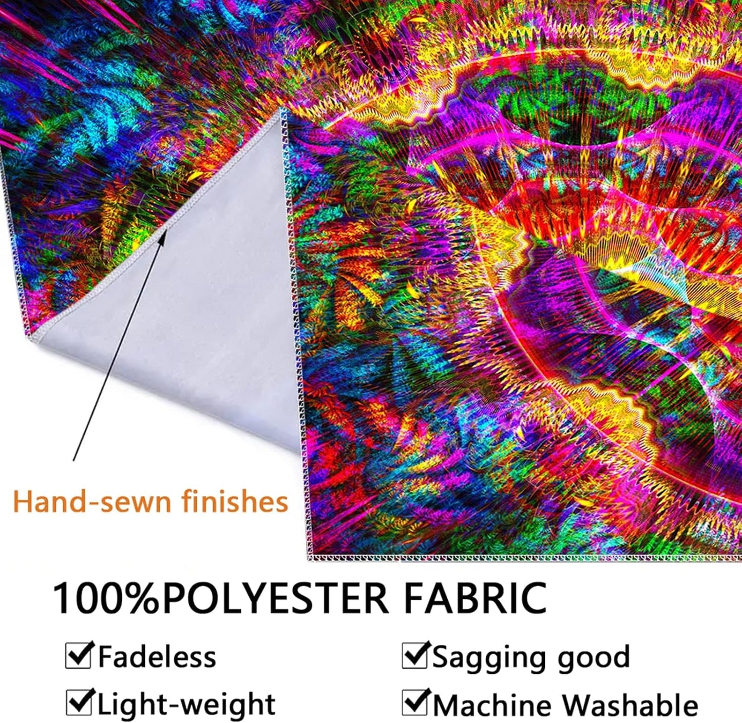 PSYHILAR Blacklight Mandala Tapestry for Bedroom, Psychedelic Black Light Posters for Adults and Teens, Colorful UV Reactive Aesthetic Bohemian Art Wall Hanging Decor (60 x 50 Inches)