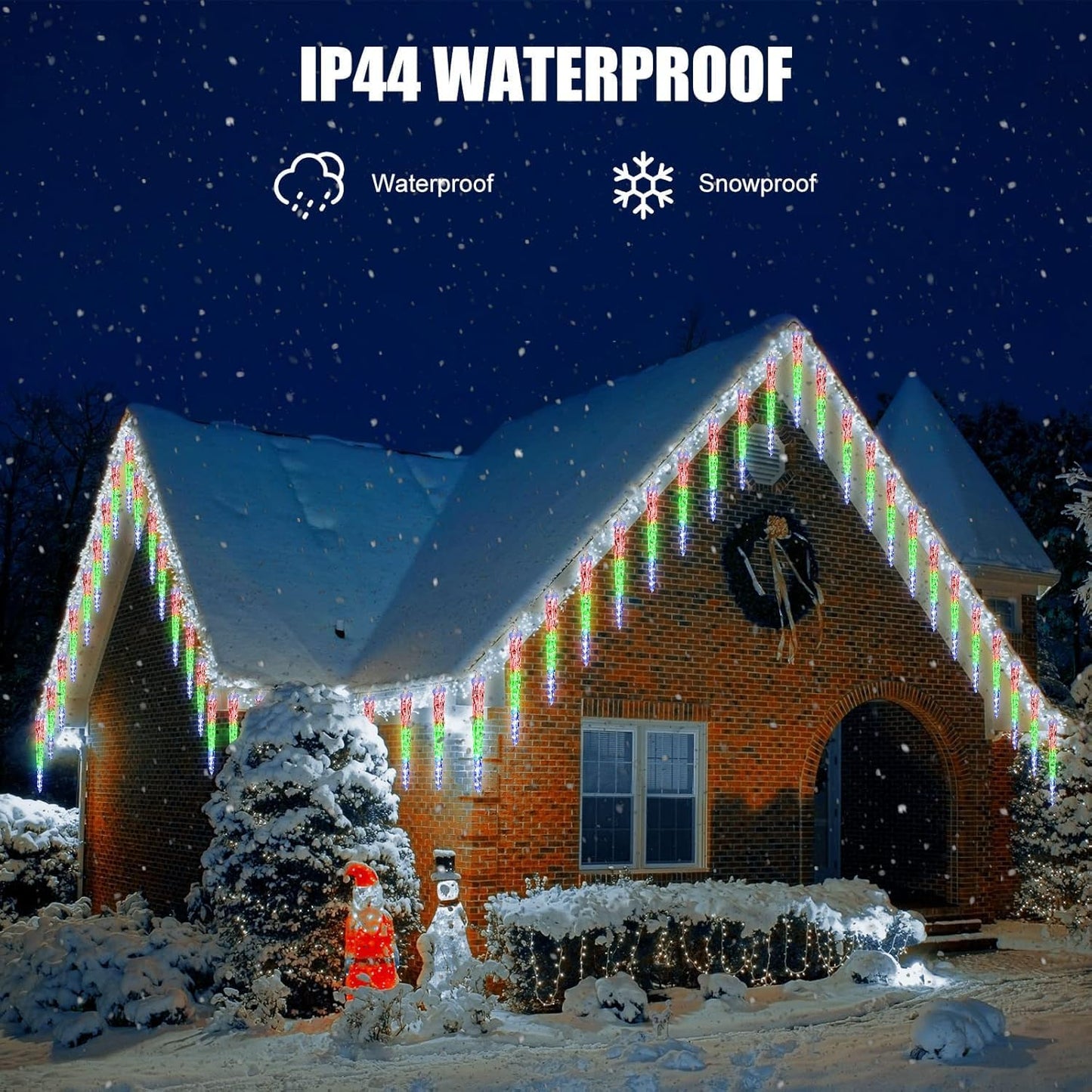 Brightown Christmas Meteor Shower Icicle Lights Outdoor, 30ft with 30 Tube 720 LED Dropping Effect, Waterproof Decorations for House Eave Roofline, Multicolor