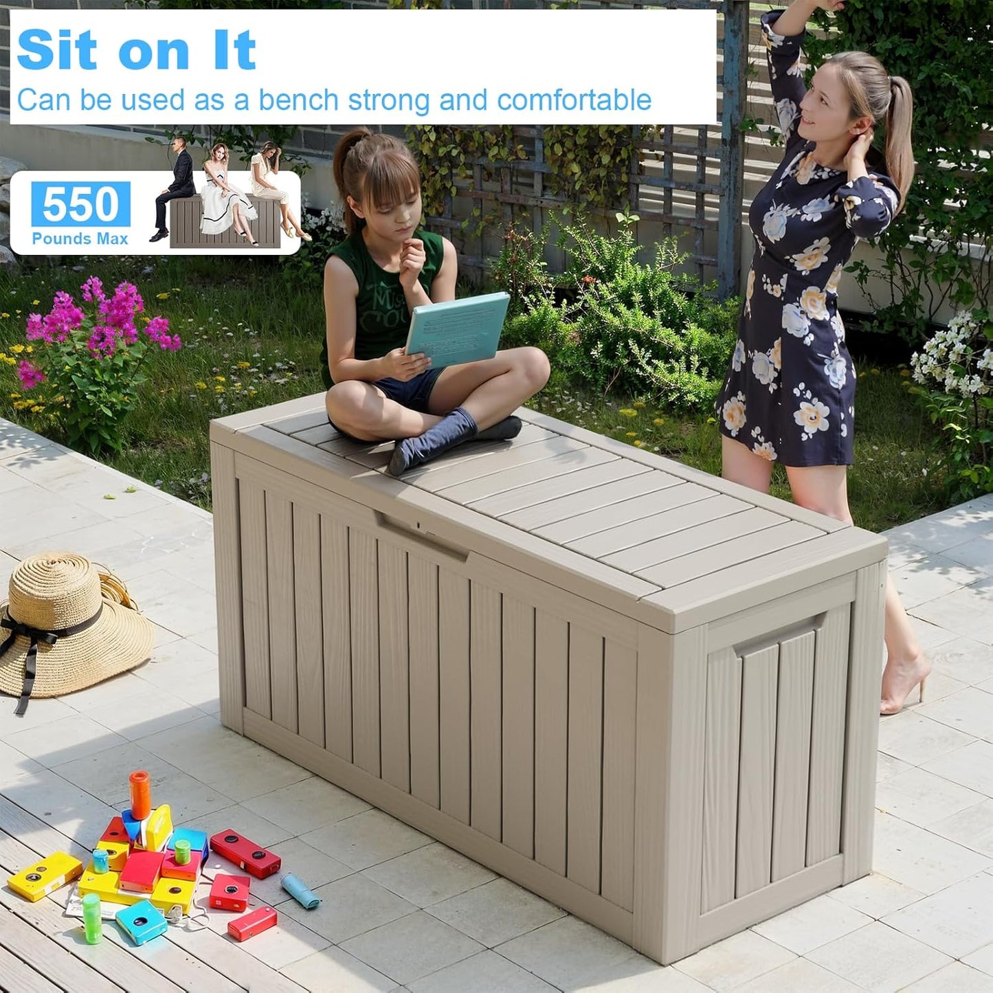 Vixzen 80 Gallon Resin Deck Box, Lockable Outdoor Storage Box for Patio Cushions Storage Furniture,Garden Tools, Pool Supplies, Weatherproof and UV Resistant- Grey