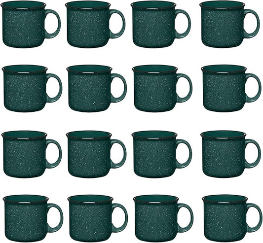 Set of 16 Ceramic Campfire Mugs – 15 Oz, Green – Coffee & Tea Cups for Home, Work, Travel, Camping – Customizable, Great for DIY, Events, Companies