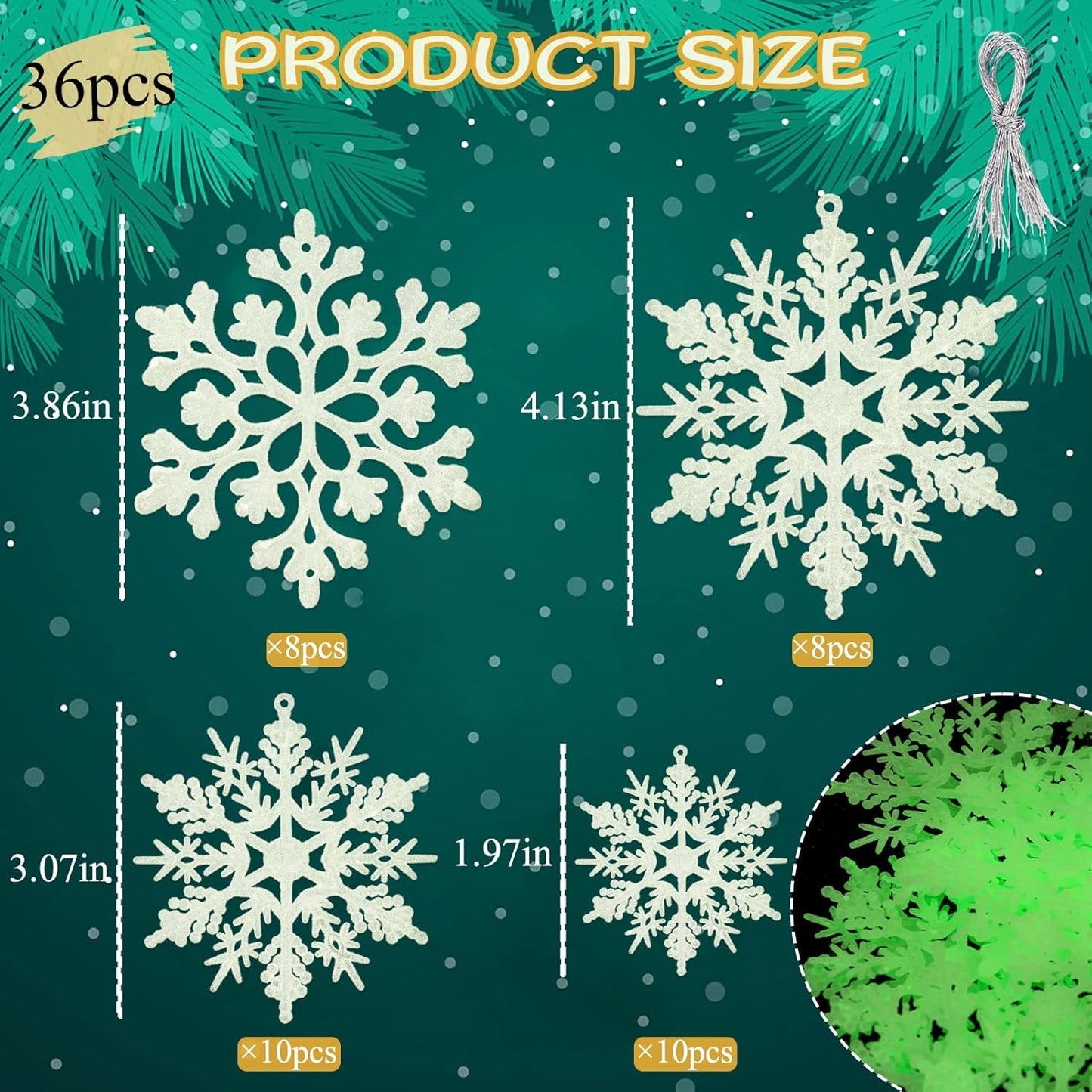 Christmas Snowflake Ornament Glow in The Dark Decorations- 36Pcs Luminous Plastic Snowflake Ornaments for Christmas Tree Decorations Winter Wonderland Bedroom Home Frozen Party Supplies