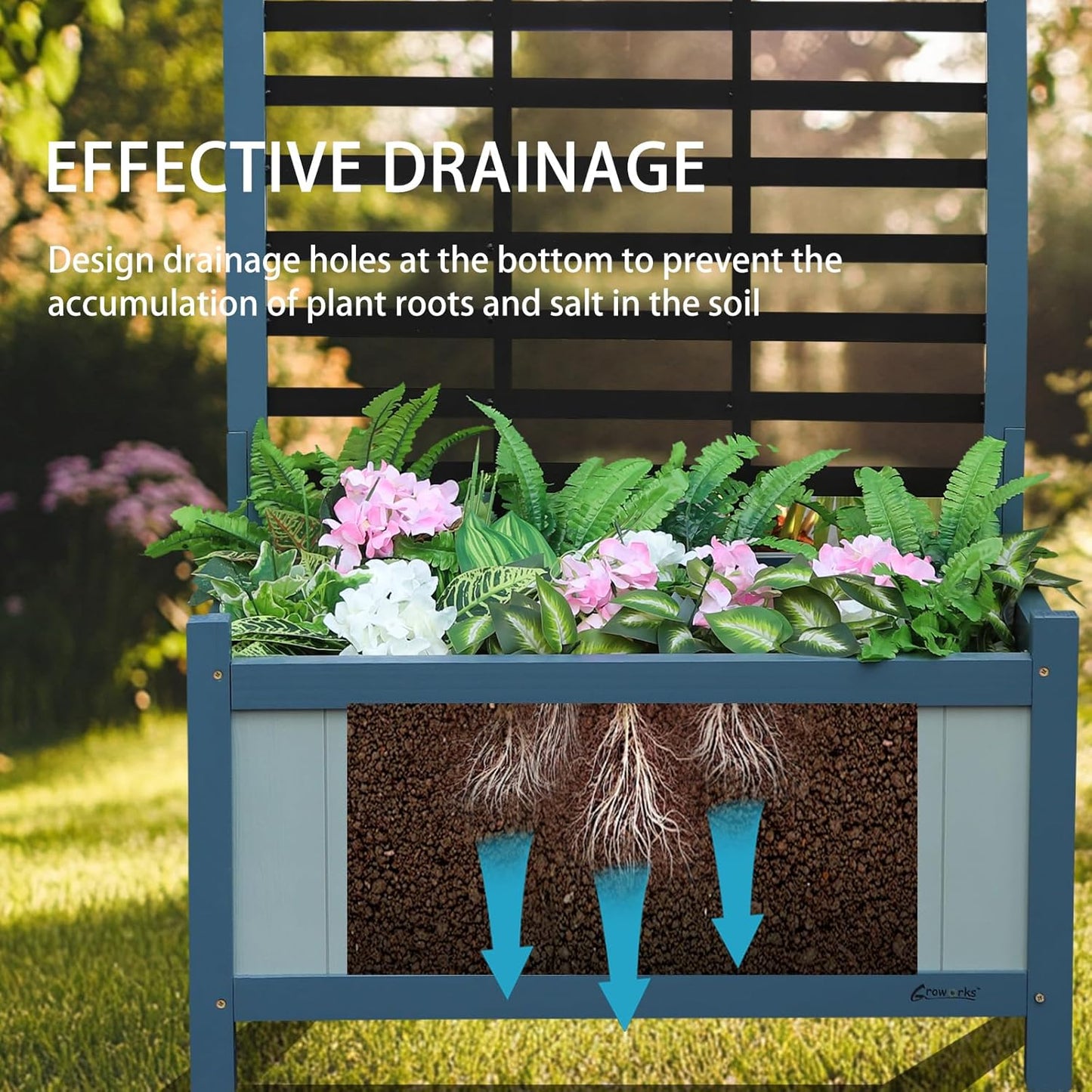 Wood Planter with Trellis Raised Garden Bed for Climbing Plants Elevated Wooden Planter Box,Outdoor Gardening Planting Bed to Grow Vegetables Climbing Plants Herbs Flowers (Blue)