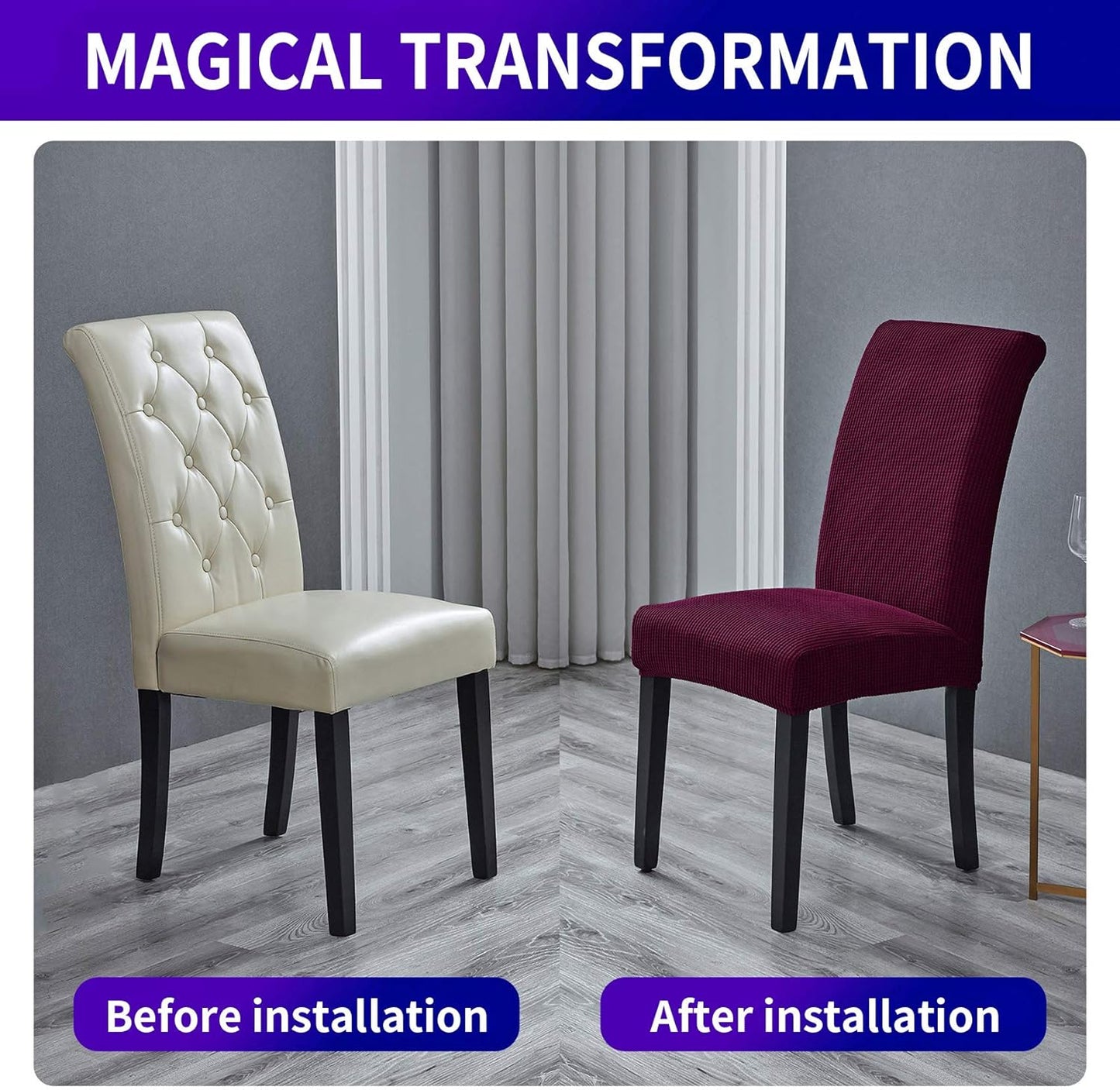 Howhic Stretch Chair Covers for Dining Room Set of 4, Removable Washable Dining Room Chair Covers, Dining Chair Slipcovers Seat Protector, Great for Home and Banquet Decor (Burgundy, 4 Pack)