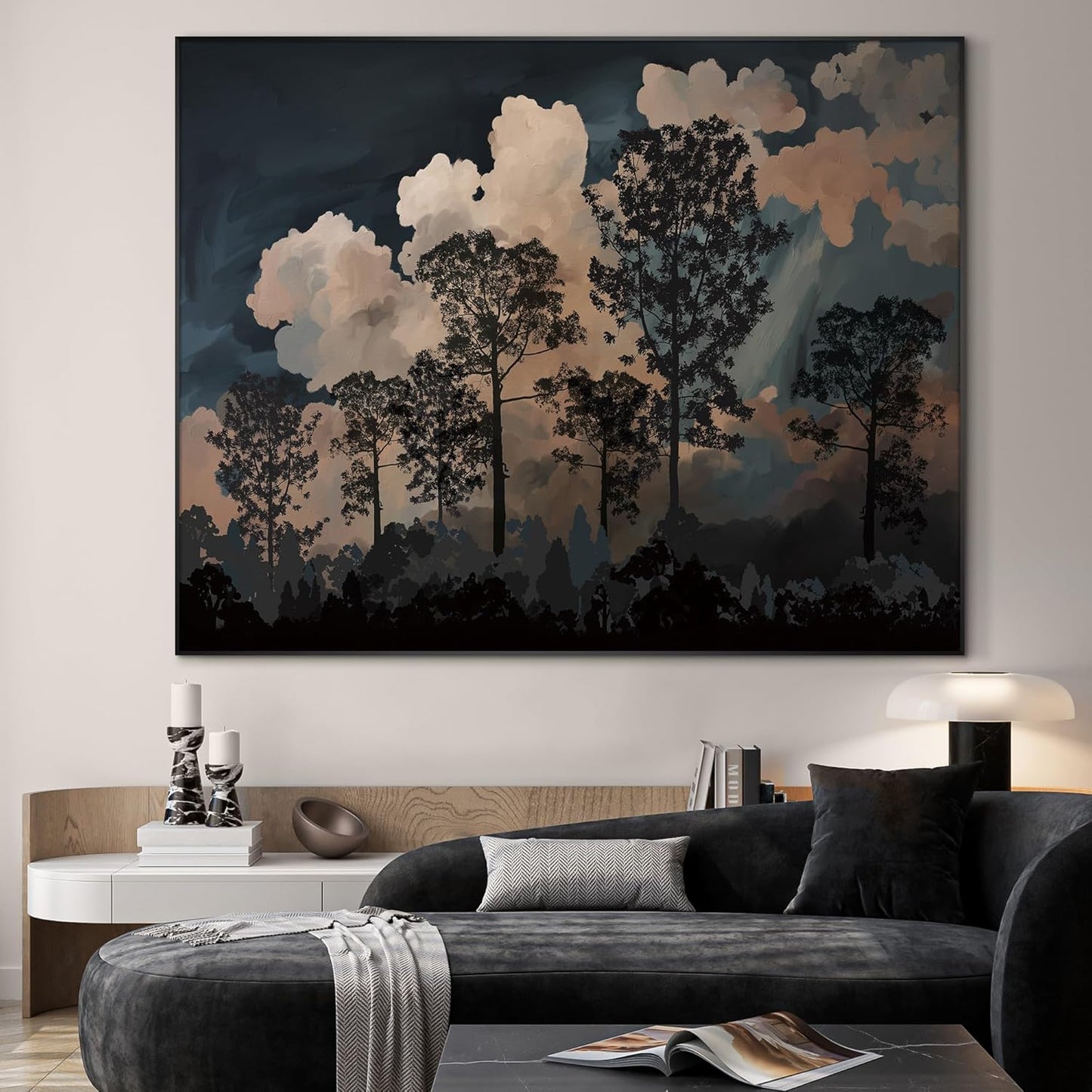 SIGNWIN 46"x60" Extra Large Framed Wall Art Silhouetted Trees at Dusk, Dramatic Forest and Cloudscape for Home Living Room Bedroom Decor (Frame Assembly Required)