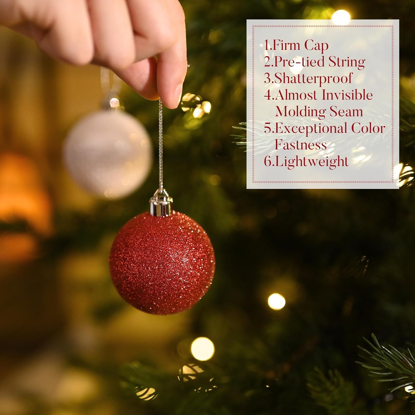 Valery Madelyn Christmas Tree Decorations Ornament Set for Fall Halloween, 50ct 2 Inches Red and White Shatterproof Christmas Ball Ornaments Hanging Xmas Holiday Party Decor