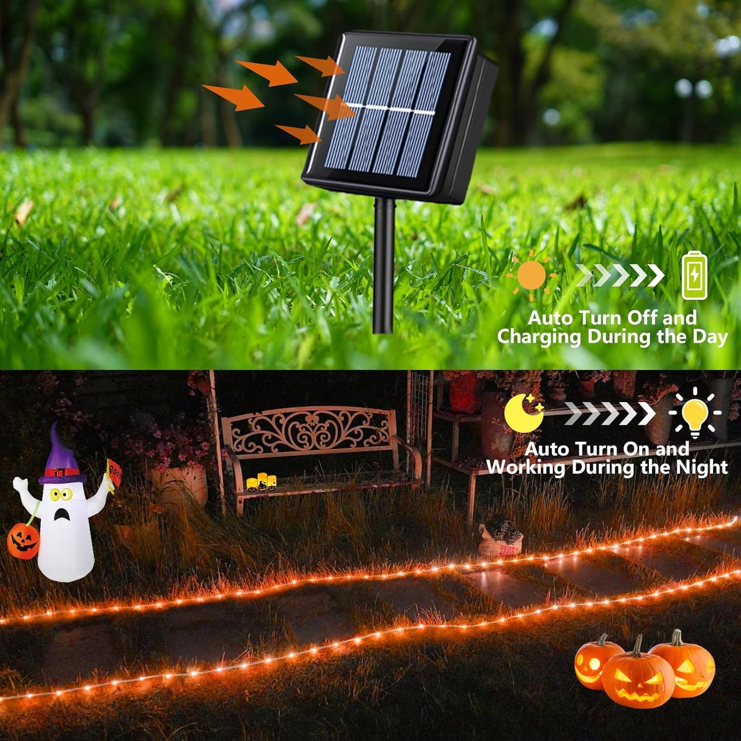 YEGUO Orange Lights for Halloween, 2 Pack Each 33ft 100 LED Rope Lights Outdoor, 8 Modes Fairy Lights in Clear Thin Tube for Fall Autumn Thanksgiving Halloween