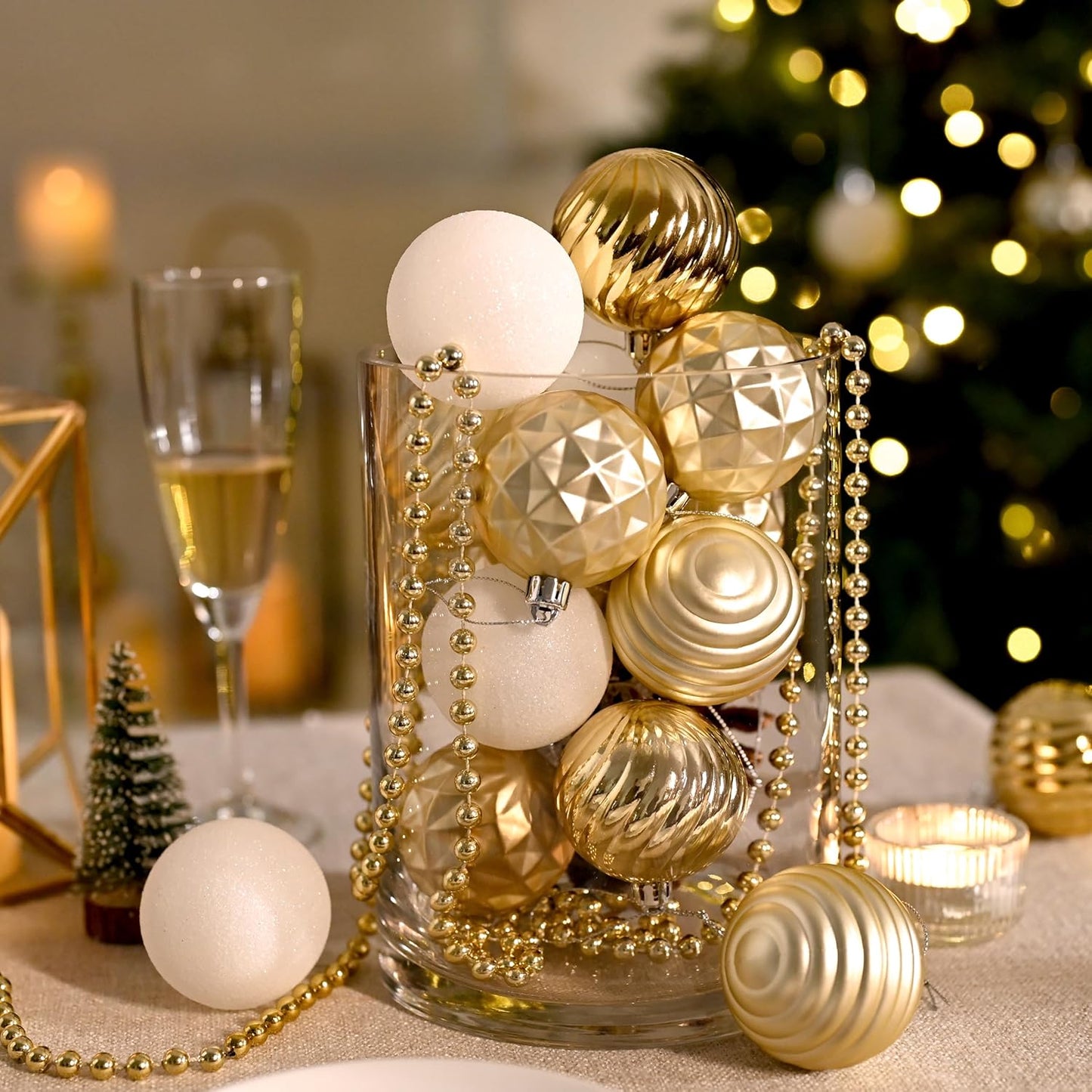 Valery Madelyn Christmas Ornaments Tree Decorations Set for Fall Halloween, 24ct White Gold Shatterproof Ball Ornaments, 2.36" Hanging Ornament Bulk for Xmas Holiday Party Decor