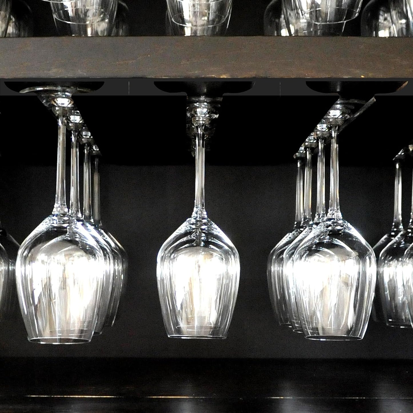 2PC Black Wooden Hanging Wine Glass Rack - Wall Mount Stemware Holder 25.3x11x2 cm - Space Saving Bar Organizer for Kitchen, Dining Room Home Decor (2pc)