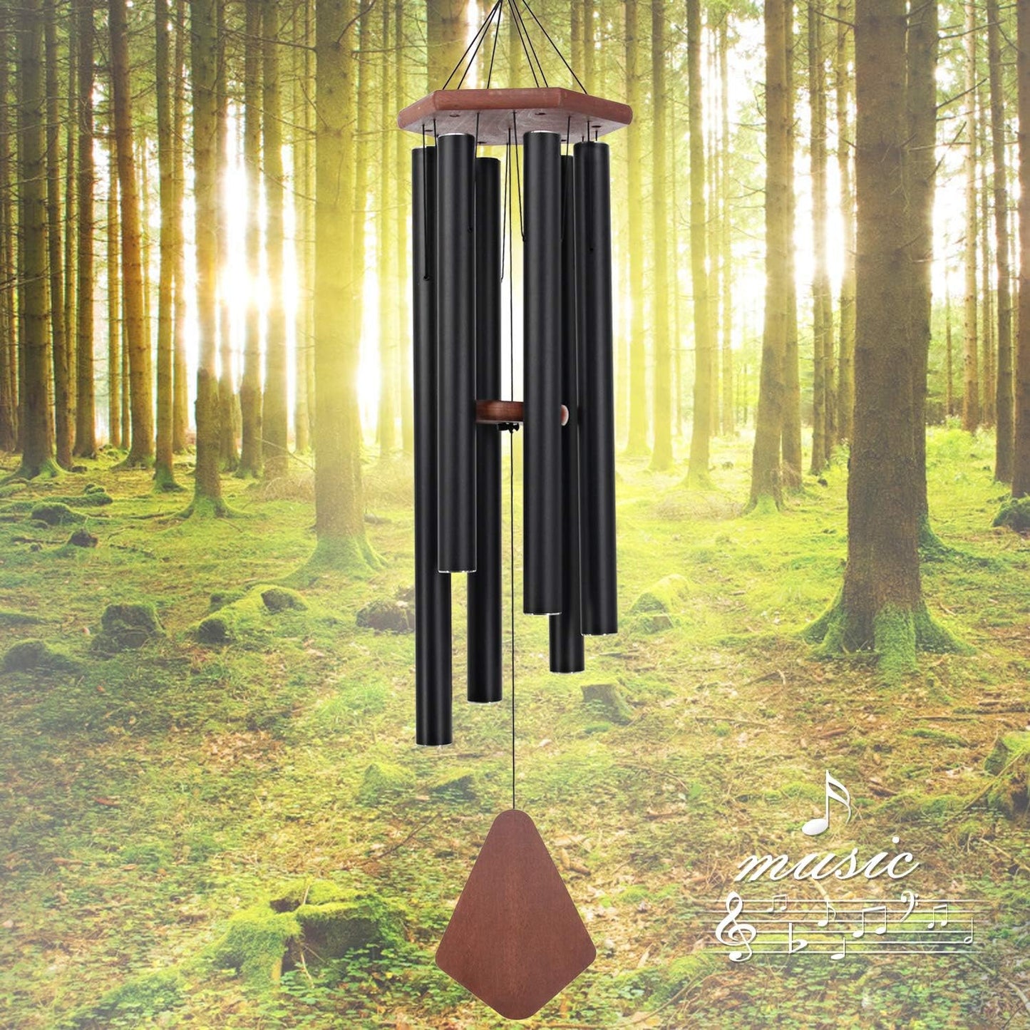 Wind Chimes for Outside Large Deep Tone, 44 Inch Black Memorial Windchimes, Outdoor Wind Chimes Gifts for Housewarming, Mother's Day, Christmas, Patio Garden Yard Decoration
