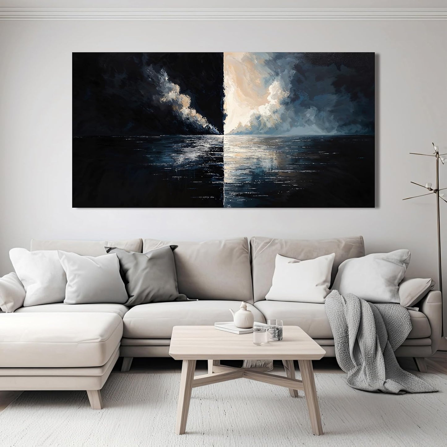 Large Abstract Wall Art Decor Wall Art Pictures for Living Room Abstract Canvas Art Wall Decor Modern Black and White Wall Art Prints Large Coastal Wall Art Decorations Bedroom Office Home Decor 24" X 48"