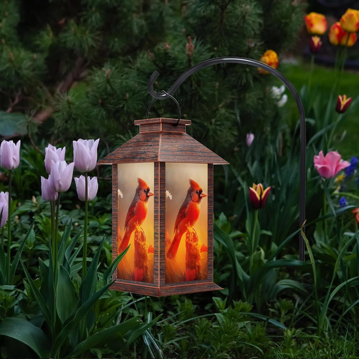 Solar Lanterns Outdoor, Waterproof Cardinal Garden Hanging Lanterns with LED Flickering Flameless Candles, Lantern Decor Birthday Gifts for Women Mom Grandma