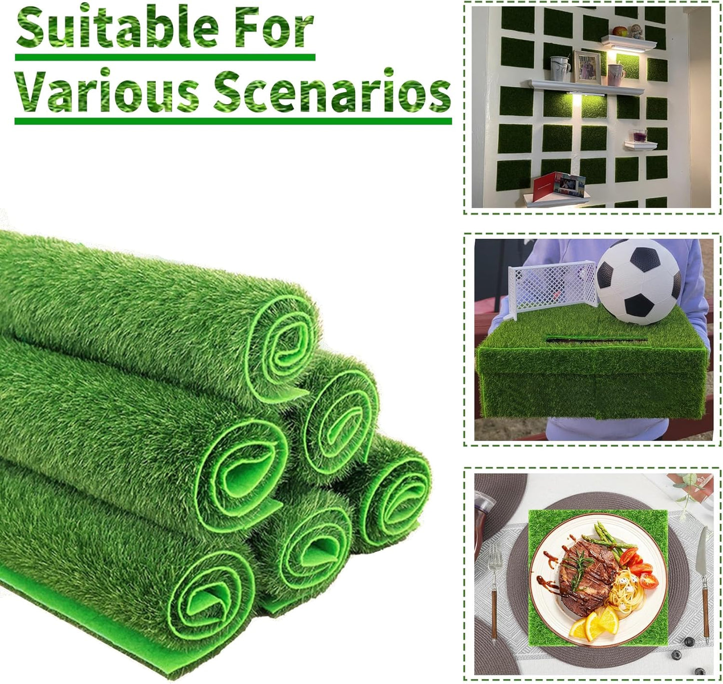 8 Packs 6 X 6 Inch Fake Grass Decor for Crafts, Artificial Grass for Dollhouse Miniature Ornament Projects, Model Turf Grass for DIY Fairy Garden Accessories and Decor Kit