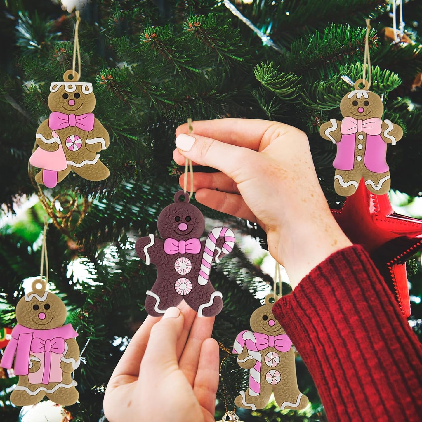Gingerbread Man Ornaments Christmas Tree Decorations - 12pcs Pink Gingerbread Man Christmas Decorations Hanging Ornaments for Holiday Xmas Tree Home Decor