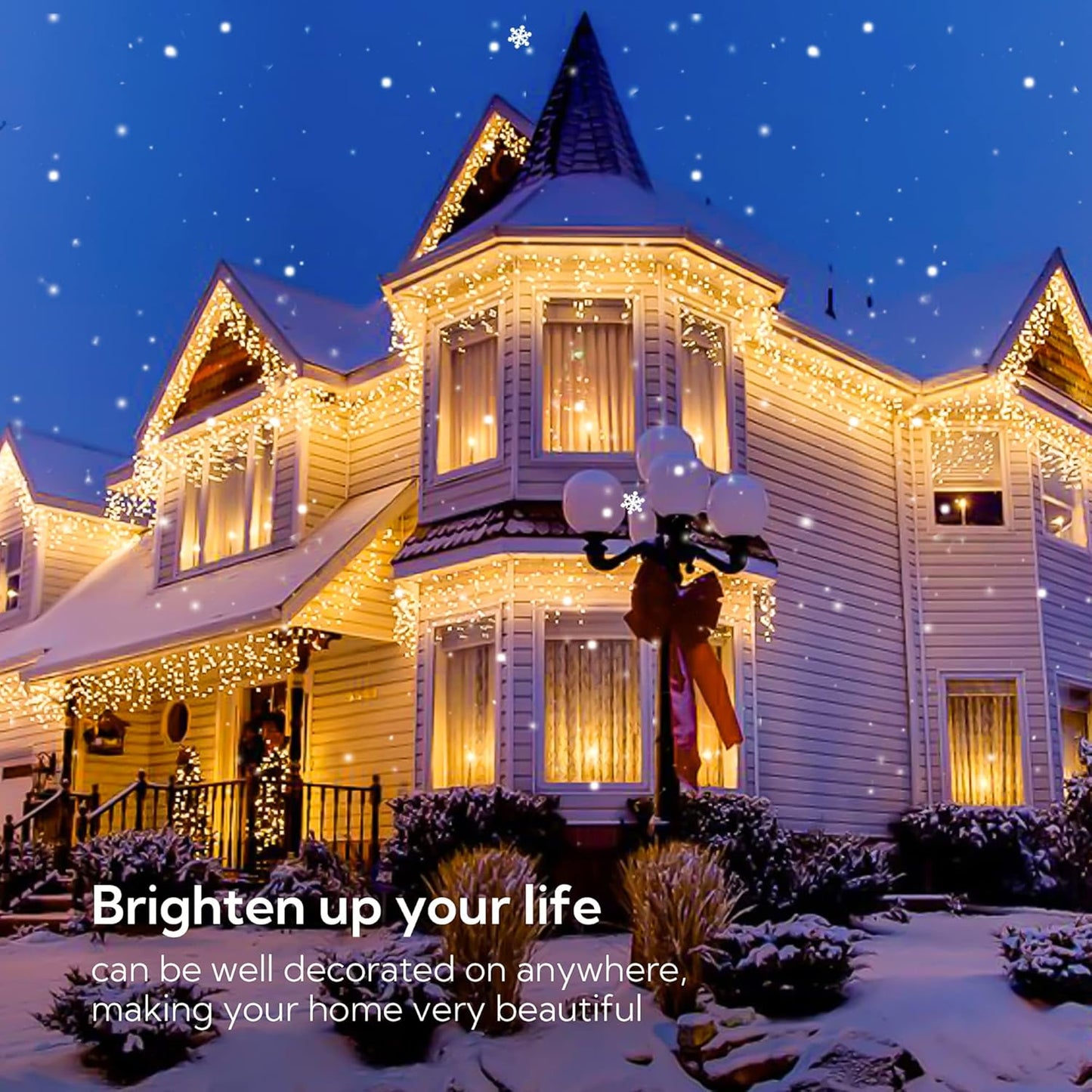 Hopolon 33FT 360L LED Christmas Icicle Lights Outdoor Waterproof,8 Modes Plug in Curtain String LIghts With 60 Drops,Christmas Lights for Wedding,Party,Bedroom,Home,Garden,Wall Decorations(Warm White)