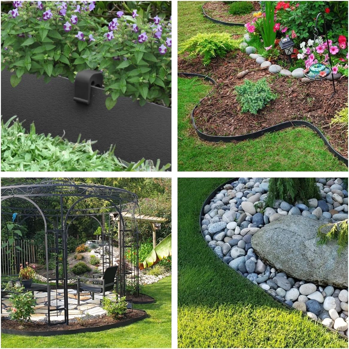 Black Plastic Garden Landscape Edging, 5” Tall Border Coil, Flexible and Strengthened with Anti-UV Treatment (60ft with 18pcs Stakes)