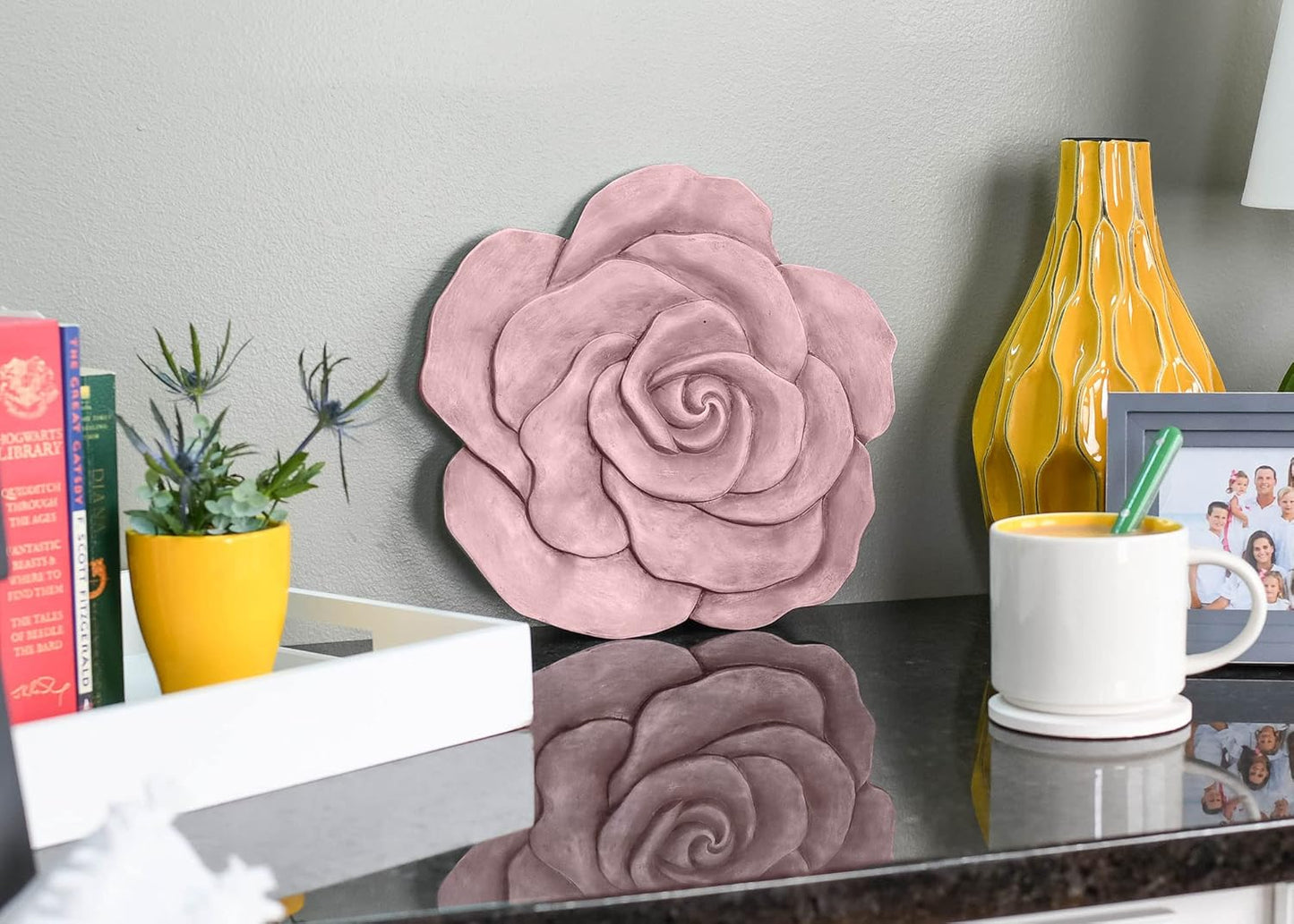 NAT & Jules Rose Flower Shaped Dimensional Indoor Outdoor 12 inch Cast Resin Decorative Garden Stepping Stone, Patio, Walkway Sculpture Yard Art, Pink