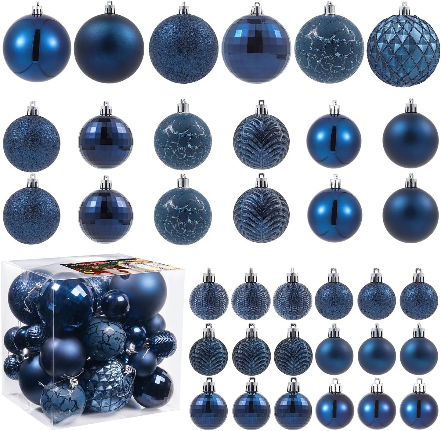 LANGXUN 36pcs Midnight Blue Christmas Tree Decorations Balls, Bolas De Navidad, 2025 Christmas Decor, Indoor Outdoor Shatterproof Christmas Ornaments, Xmars Party Wedding Suppiles
