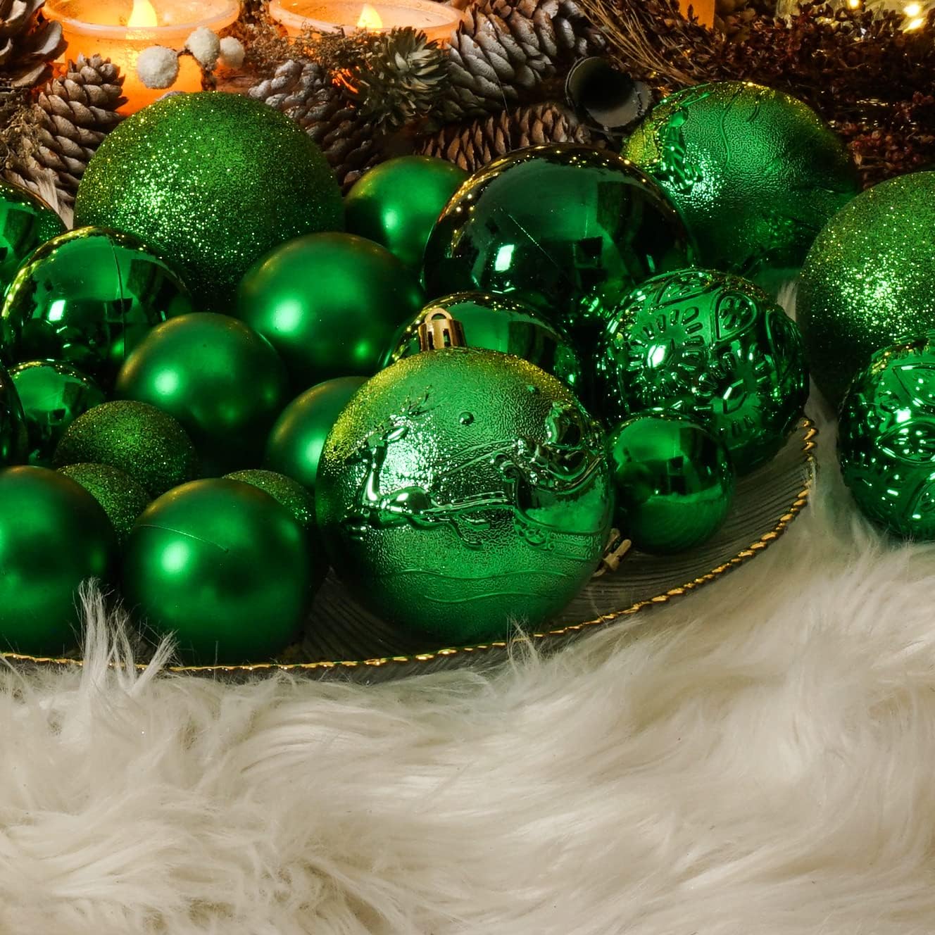 Christmas Ball Ornaments for Christmas Decorations - 41 Pieces Xmas Tree Green Shatterproof Ball Ornaments with Hanging Loop for Holiday and Seasonal Decoration