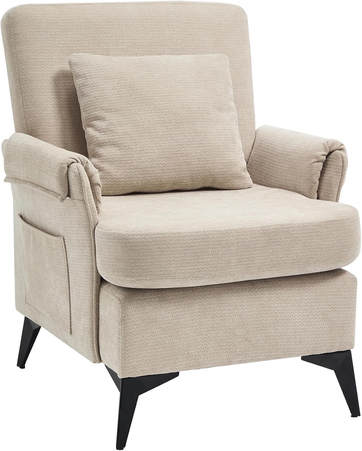 KCC Mid-Century Accent Chairs,Chenille Modern Upholstered Single Sofa,Cozy Armchair with Back for Bedroom/Office/Cafe,Begie