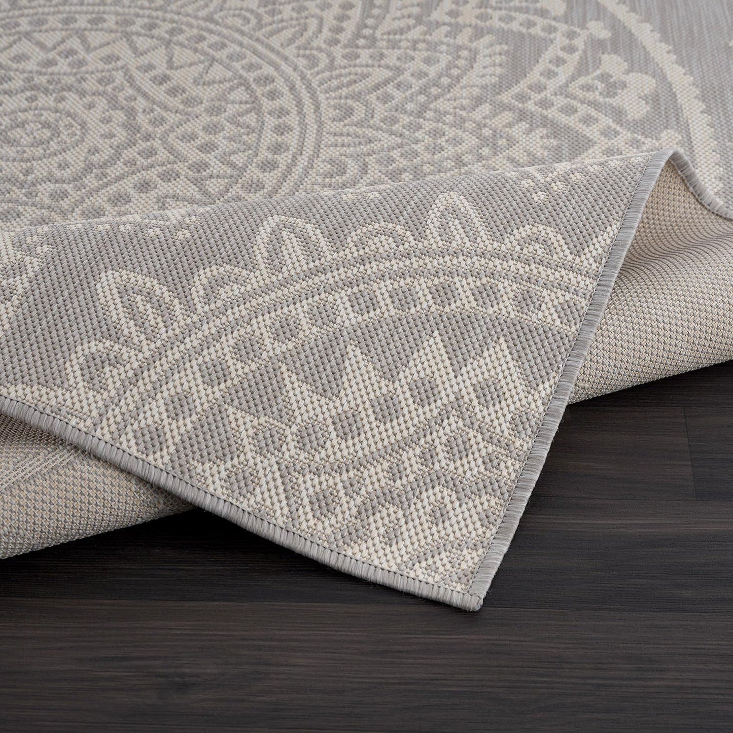 CAMILSON Outdoor Rug 9x12 Modern Area Rugs for Large Indoor and Outdoor Patios and Porches - Waterproof Washable Non-Shedding Easy-to-Clean Outside Carpet (9 x 12, Medallion - Grey/White)