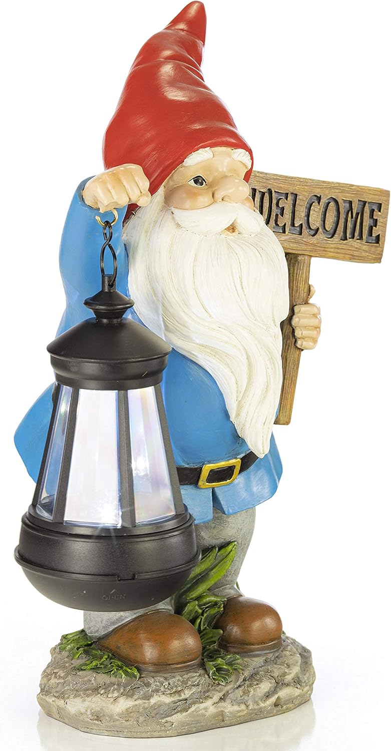 VP Home Welcome Gnome with Lantern Solar Powered LED Outdoor Decor Garden Light (Red Hat) Welcome gnome Statues Outdoor gnome Decor Funny Figurine Decor for Outside Patio, Yard, Lawn