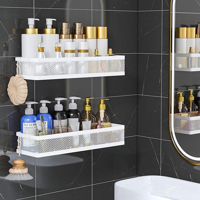 PUSDON Metal Wall Hanging Basket 2 Packs DIY Suitable for Multiple Scenes - Large White Netting