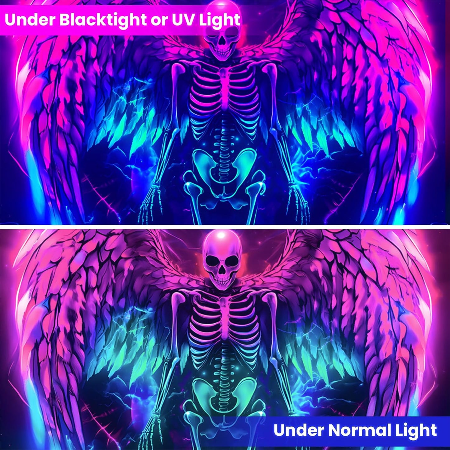Blacklight Tapestry,WingTapestry Glow In The Dark,UV Reactive Black Light Upright Posters Wall Hanging for Bedroom Dorm Living Room Backdrop Decor (wing13, 79L" x 59W")