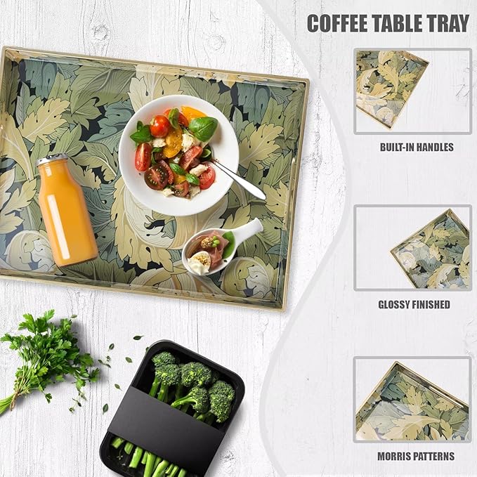 Spsyrine Serving Tray with Handles, Plastic Decorative Tray for Coffee Table, Living Room, Home Decor, Acanthus