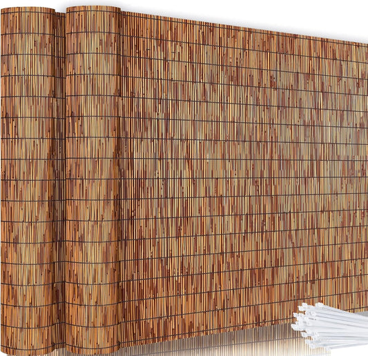 Bamboo Reed Fencing, Light Russet Bamboo Fence Rolls 4 Feet High, Decorative Reed Screen Privacy Curtains for Patio Balcony Garden Backyard Outdoor, 4 x 16 FT (2 Pcs)