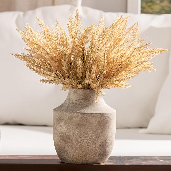 Mitt&Ditt Ceramic Flower Vase, 7.5 inch Off-White Farmhouse Rustic Vase, Handcrafted Weathered Pottery Vases, Small Flower Terracotta Vases for Home Decor, Living Room, Table, Shelf