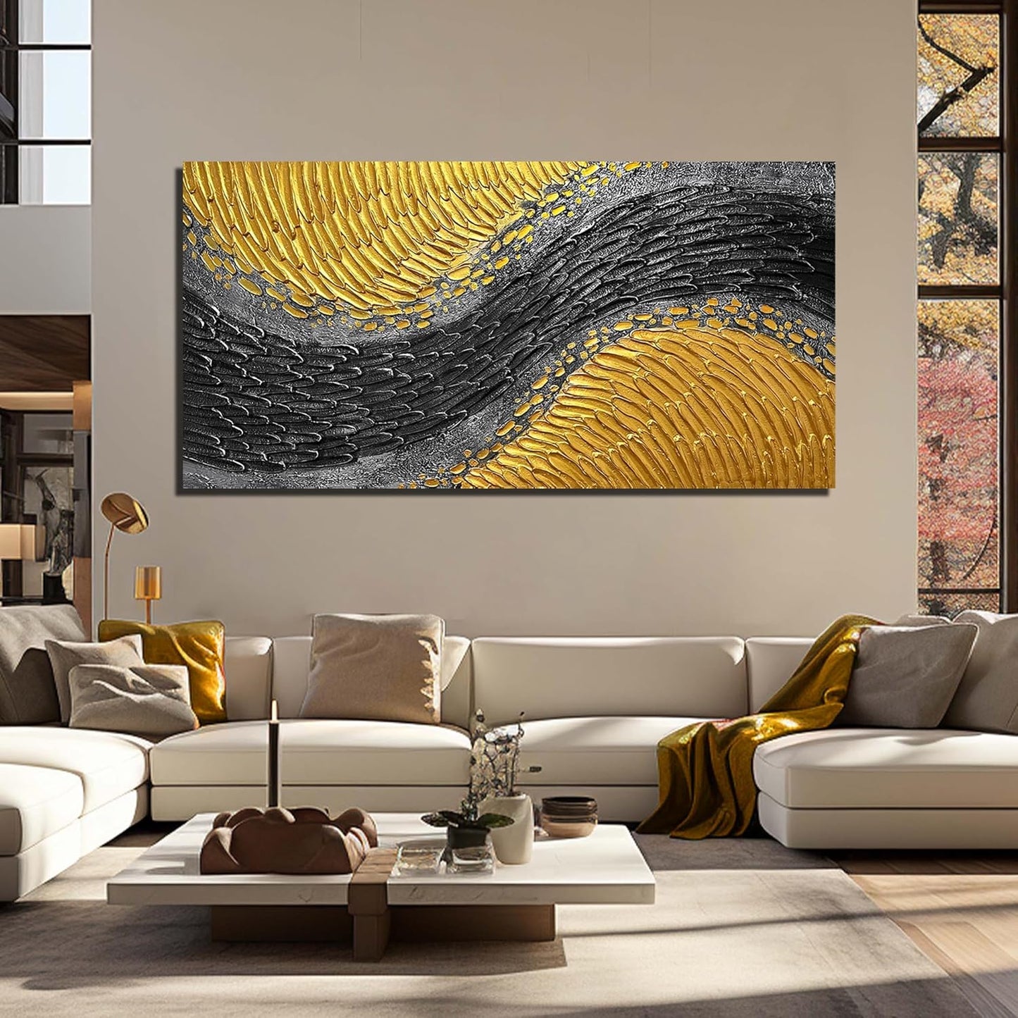 Black and Gold Abstract Painting Wall Decor for Living Room Modern Hand Painted Wall Art for Office Extra Large Wall Art Bedroom Size 36 x 72 Inch