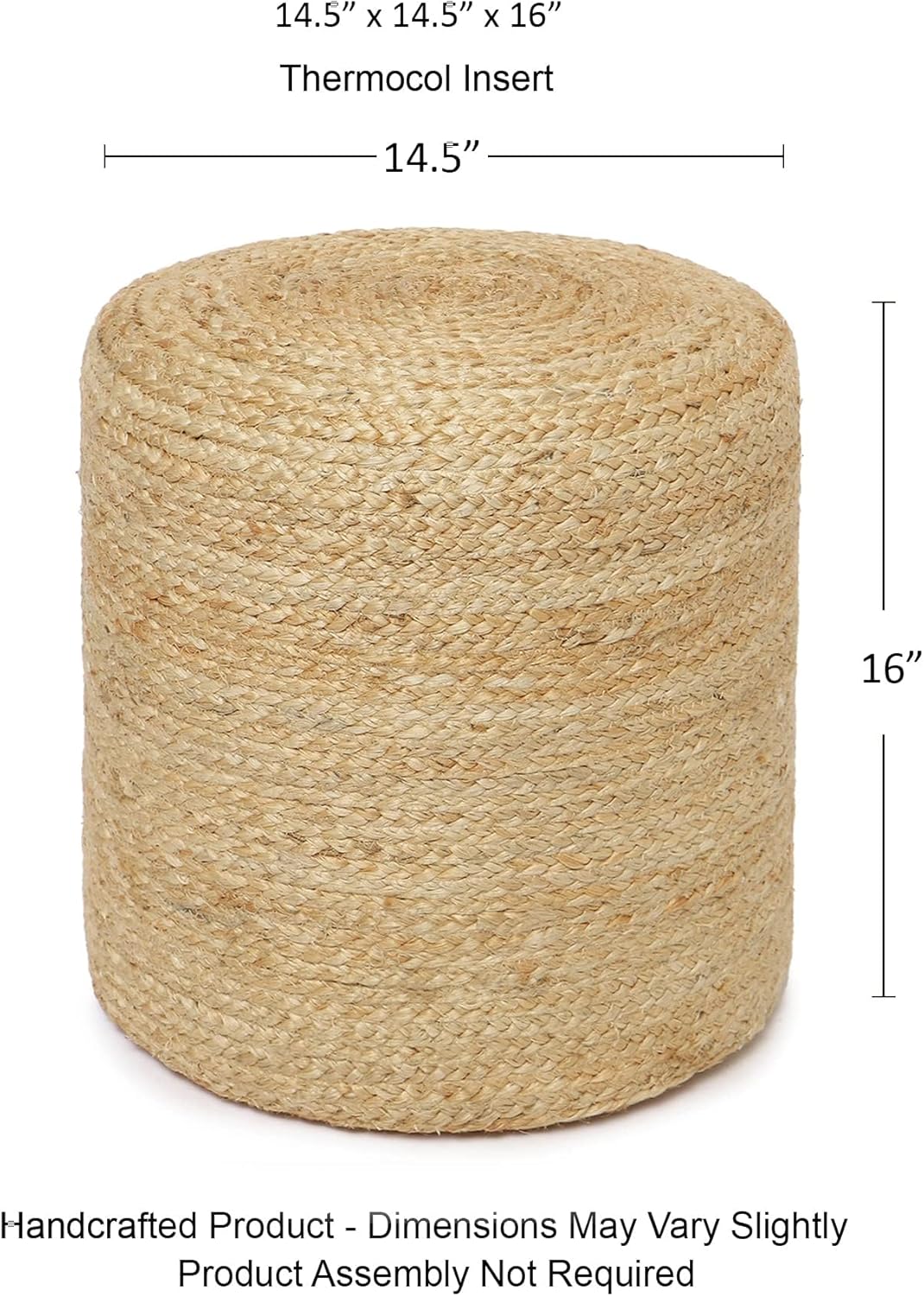 REDEARTH · Cylindrical Pouf Ottoman - Braided Pouffe Accent Sitting Round Footrest for Living Room, Bedroom, Nursery, kidsroom, Patio, Gym; 100% Jute Set of 2 (14.5"X14.5"X16"; Natural)