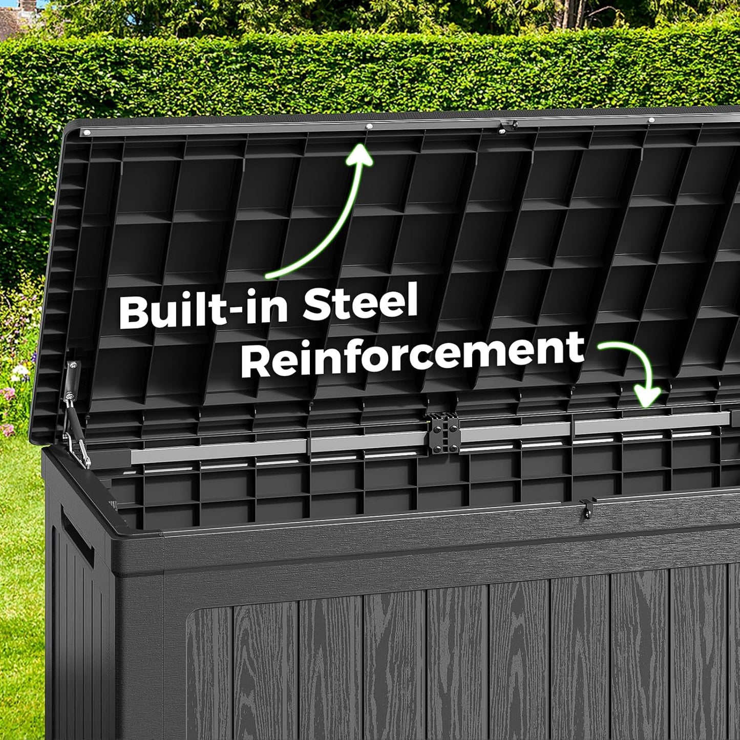 260 Gallon Outdoor Extra Large Resin Storage Box, Waterproof Deck Box Lockable & UV-Resistant, Outside Cushion Storage for Patio Furniture, Garden Tools, Pool Accessories, Black