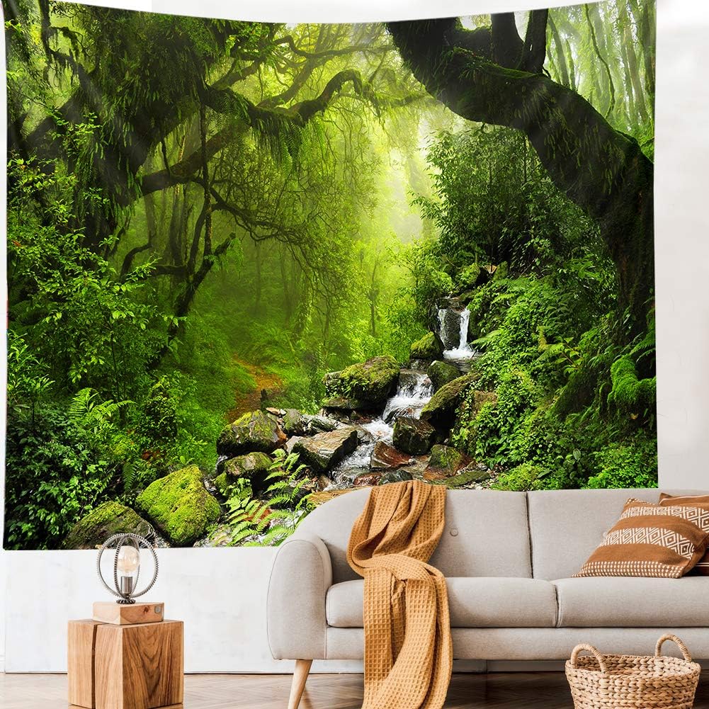 Llamazing Forest Landscape Tapestry - Home Decor for Living Room and Bedroom - Magic Curtain (Green Creek, 90.5''L70.8''W) XGXL