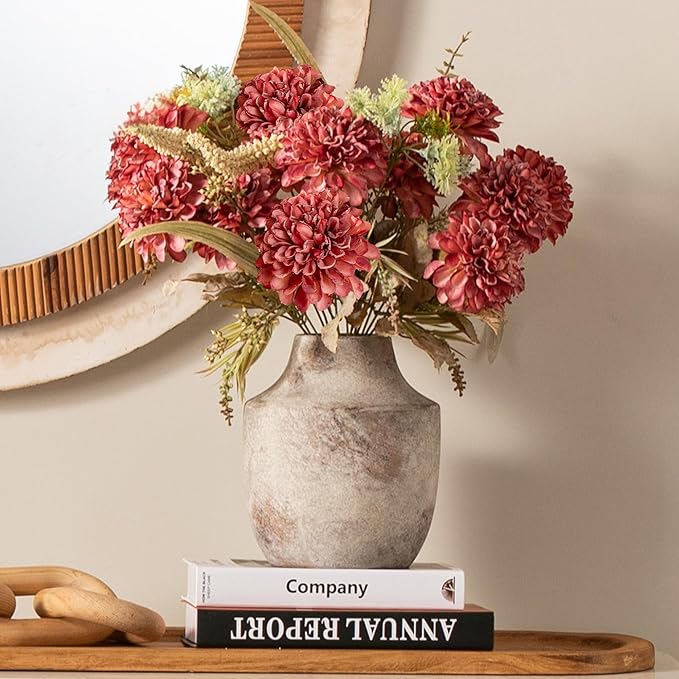 Mitt&Ditt Ceramic Flower Vase, 7.5 inch Off-White Farmhouse Rustic Vase, Handcrafted Weathered Pottery Vases, Small Flower Terracotta Vases for Home Decor, Living Room, Table, Shelf