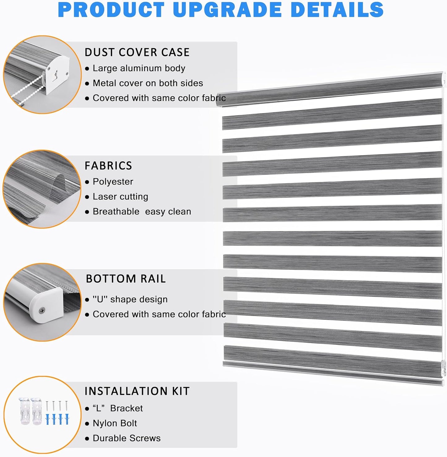 Zebra Blinds Window Blind Zebra Shade Blinds for Windows Roller Sheer Shades Privacy Light Filtering Shades for Home Kitchen Bathroom (Width 60'' X Height 72'' Grey)